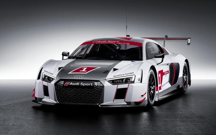 絵画風 壁紙ポスター (はがせるシール式) アウディ R8 LMS 2015年 ホワイトグレー Audi キャラクロ ADLM-001W1 (ワイド版 921mm×576mm) ＜日本製＞ ウォールステッカー お風呂ポスター