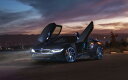 絵画風 壁紙ポスター (はがせるシール式) BMW i8 I12 2015年 ブラック プラグインハイブリッド・スーパーカー キャラクロ BMI8-012W1 (ワイド版 921mm×576mm) <日本製> ウォールステッカー お風呂ポスター