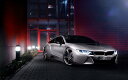 絵画風 壁紙ポスター (はがせるシール式) BMW i8 I12 2015年 シルバー プラグインハイブリッド・スーパーカー キャラクロ BMI8-013W1 (ワイド版 921mm×576mm) <日本製> ウォールステッカー お風呂ポスター