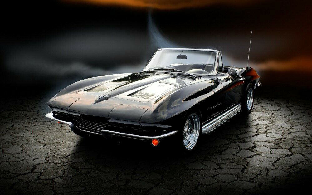 絵画風 壁紙ポスター (はがせるシール式) シボレー コルベット スティングレイ コンバーチブル 2代目C2型 1964年 キャラクロ CCVT-026W2 (ワイド版 603mm×376mm) ＜日本製＞ ウォールステッカー お風呂ポスター