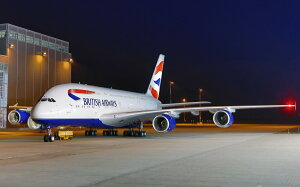 絵画風 壁紙ポスター (はがせるシール式) ブリティッシュ・エアウェイズ BA エアバス A380-800 世界最大 4発ジェット旅客機 2014年運用 キャラクロ A380-015W1 (ワイド版 921mm×576mm) <日本製> ウォールステッカー お風呂ポスター