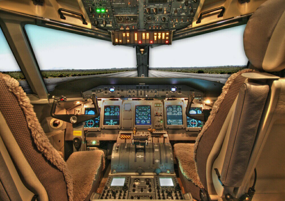 絵画風 壁紙ポスター (はがせるシール式) ジェット旅客機 コックピット 操縦室 パイロット ボーイング ..