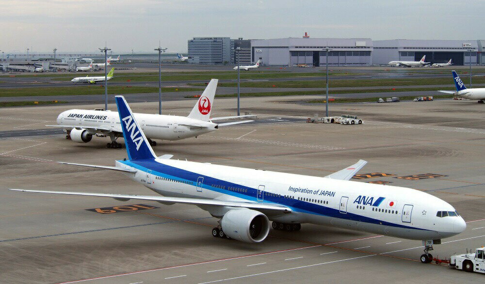 絵画風 壁紙ポスター (はがせるシール式) ANA & JAL ボーイング 777-300ER (773B) 2015年運用 全日空 日本航空 キャラクロ B777-007S2 ..