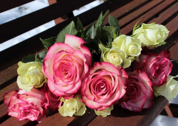 絵画風 壁紙ポスター (はがせるシール式) バラの花束 ピンク 白 メヌエット 朝雲 薔薇 花 キャラクロ F..