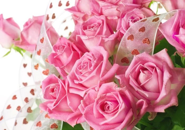 絵画風 壁紙ポスター (はがせるシール式) ピンクのバラのブーケ 薔薇 ハイブリッド・ティー モダンローズ 花 キャラクロ FROS-015A2 (A2版 594mm×420mm) ＜日本製＞ ウォールステッカー お風呂ポスター