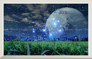 絵画風 壁紙ポスター (はがせるシール式) -窓の景色- 蛍の光と都会の幻想的な夜景 蛍光 幻 惑星 月 神秘 癒し 【扉なし窓仕様】 キャラクロ SFFL-001NW2 (ワイド版 603mm×391mm) <日本製> ウォールステッカー お風呂ポスター