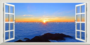 絵画風 壁紙ポスター (はがせるシール式) -窓の景色- 日の出 夜明け 雲海 ピレネー山脈 フランス 絶景 神秘 癒し パワー 瞑想 パノラマ 【窓仕様/トリックアート】 キャラクロ SSRS-101MS1 (1152mm×576mm) <日本製> ウォールステッカー お風呂ポスター