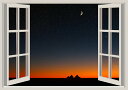 絵画風 壁紙ポスター (はがせるシール式) 窓 窓の景色 窓枠 夜空 サンセット キャラクロ WND-005A1 (A1版 830mm×585mm) ＜日本製＞ ウォールステッカー お風呂ポスター