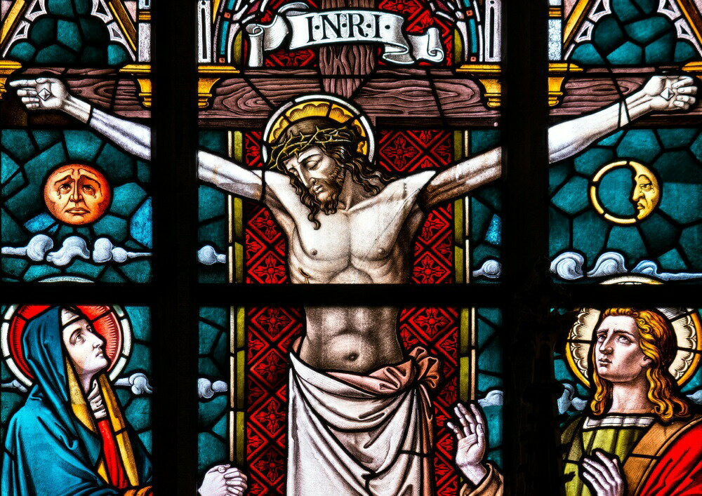 絵画風 壁紙ポスター (はがせるシール式) ステンドグラス シール イエス・キリスト 十字架 教会の窓 キャラクロ WSDG-001A2 (A2版 594mm×420mm) <日本製> ウォールステッカー お風呂ポスター