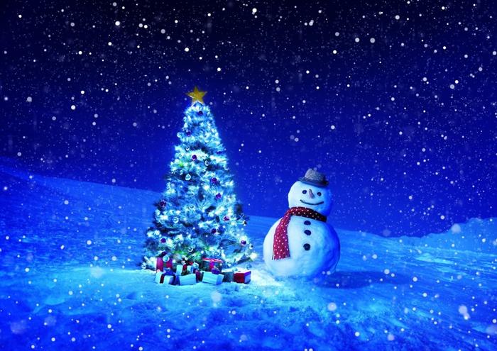 絵画風 壁紙ポスター (はがせるシール式) ホワイトクリスマス X'mas クリスマスツリー 雪だるま ウィンター スノー キャラクロ XMS-023A1 (A1版 830mm×585mm) ＜日本製＞ ウォールステッカー お風呂ポスター