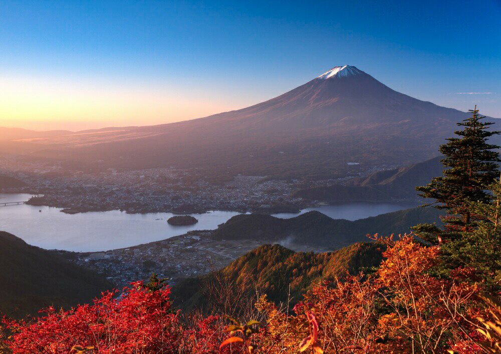 絵画風 壁紙ポスター (はがせるシール式) -地球の撮り方- 新道峠からの富士山と河口湖 紅葉 夕焼け キャラクロ C-ZJP-037A2 (A2版 594m..