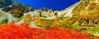 絵画風 壁紙ポスター (はがせるシール式) -地球の撮り方- 日本一の紅葉、涸沢カールの絶景と奥穂高岳登山 パノラマ キャラクロ C-ZJP-067P1 (パノラマ版 1440mm×576mm) ＜日本製＞ ウォールステッカー お風呂ポスター