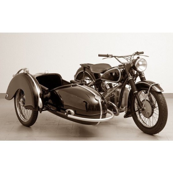 絵画風 壁紙ポスター (はがせるシール式) BMW R51-3 サイドカー 1951-55年 ヴィンテージ バイク セピア..