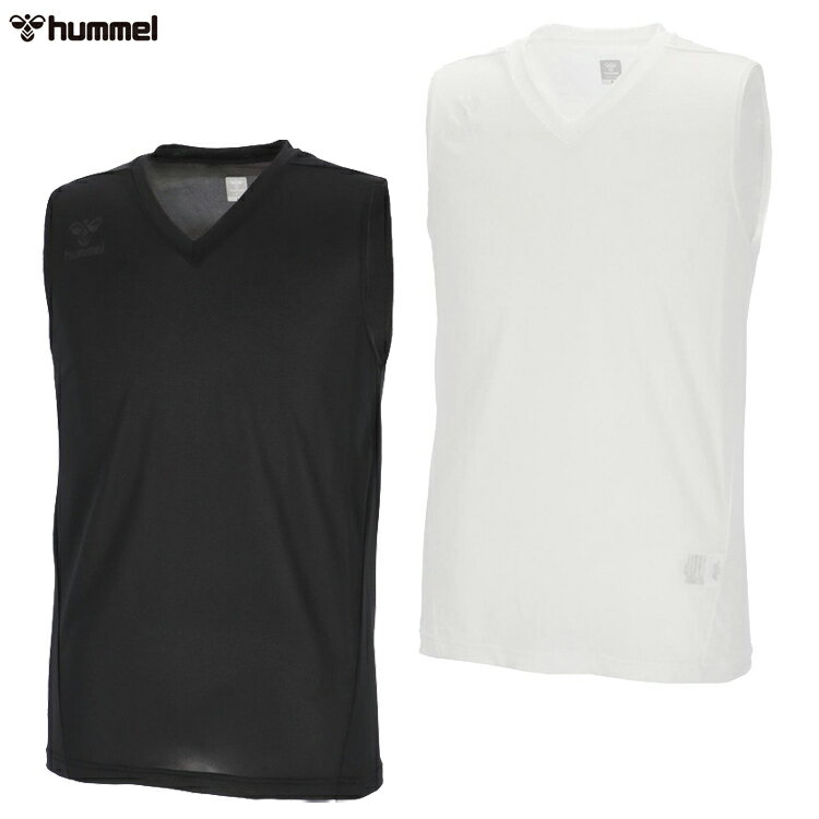hummel ヒュンメル つめたインナーシャツ 25SS hap5162 冷感 スポーツインナー ノースリーブ 接触冷感 吸汗速乾 サッカー Vネック 白 黒 メンズ