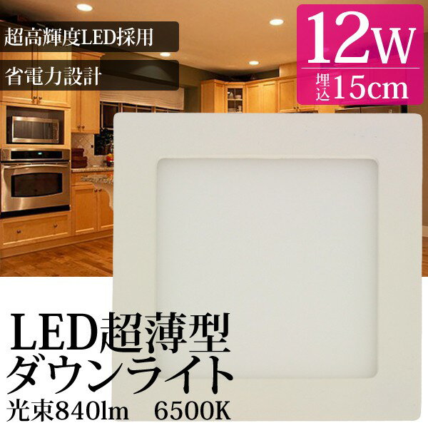 LEDパネルライト LED 12W ダウンライト 6500K 白色 17cm 角薄型 省エネ【送料無料】/###ライト12W-20CM###