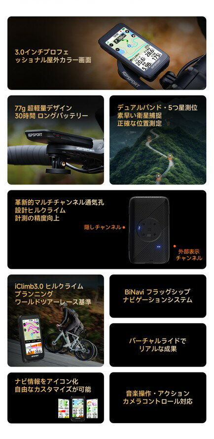 iGPSPORT アイジーピースポーツ ナビ サイコン Binavi Air バイナビエアー 3インチ...