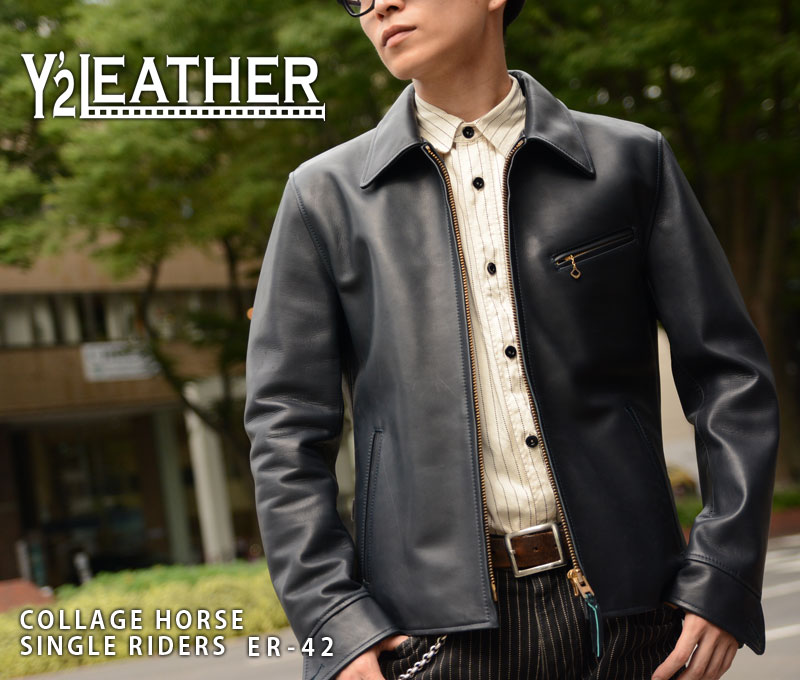 【Y'2 LEATHER/ワイツーレザー】レザージャケット/ER-42:COLLAGE HORSE SINGLE RIDERS★REAL DEALY'2　LEATHER/ワイツーレザー/Y2/ワイツー/ハーレー/バイカー/アメカジ