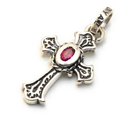 【ROYAL ORDER ロイヤルオーダー】ペンダント/SP48-2-CZ.SMALL CARVED CROSS WITH PUPUR CZ！REAL DEAL (シルバー925×レッドジルコニア)