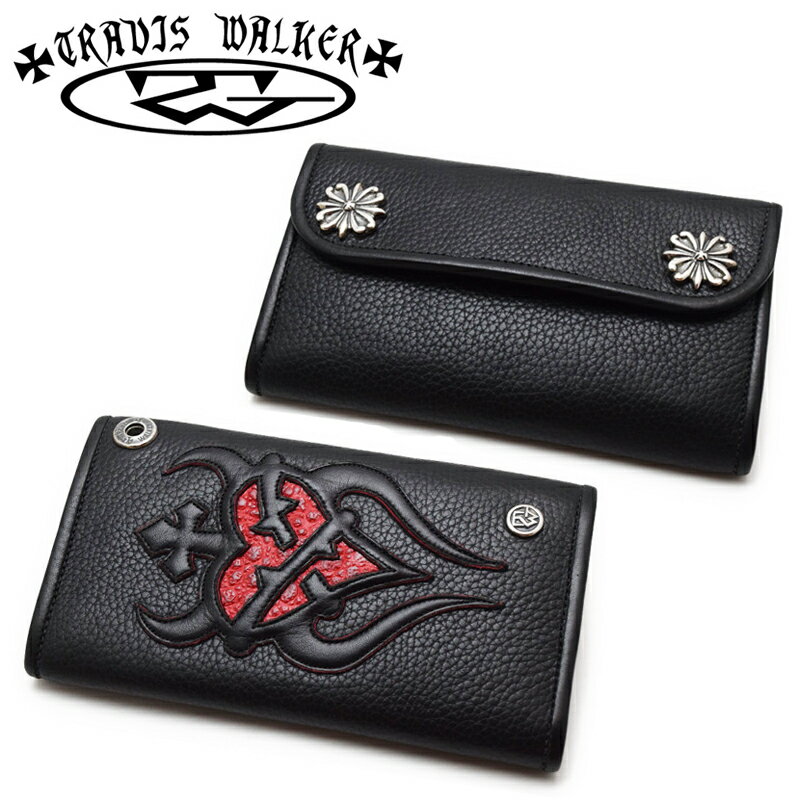 yTravis Walker gBX[J[zEHbg/4W01-08:Large3-Fold-Sacred Heart Wallet-Black Leather-Red Frog Inlay and Red TrimIREAL DEAL