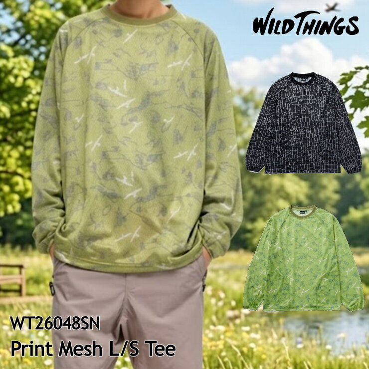 Rakuten - ワイルドシングス ロンT WT26048SN プリントメッシュ L/S Tシャツ PRINT MESH L/S TEE 総柄 2026春夏新作 通気性 速乾 シースルー レイヤード WILD THINGS 正規品 透け感 クルーネック [87526ss]
