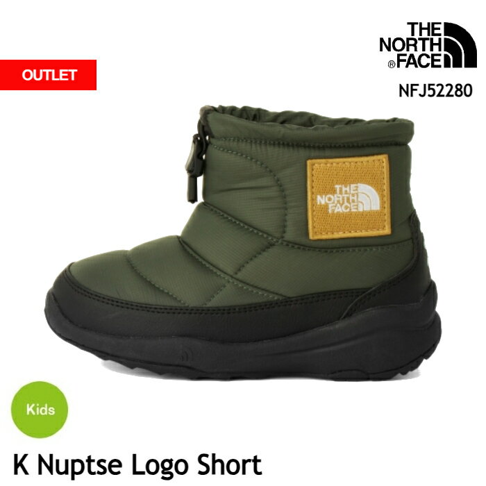 ザ・ノース・フェイス キッズ 子供向け ブーツ 靴 NFJ52280 K Nuptse Logo Short カラー:(TM)タイムグリーン×ミネラルゴールド ヌプシブーティ ロゴ ショート The North Face [111outlet]
