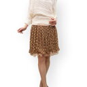 チュールレース シワ加工レイヤード　スカート　水玉　人気のスカート☆裾のレイヤードが可愛い。カラー：ブラウン、ブラック　switch　55cm　ミドル シフォン スカート　フレアスカート
