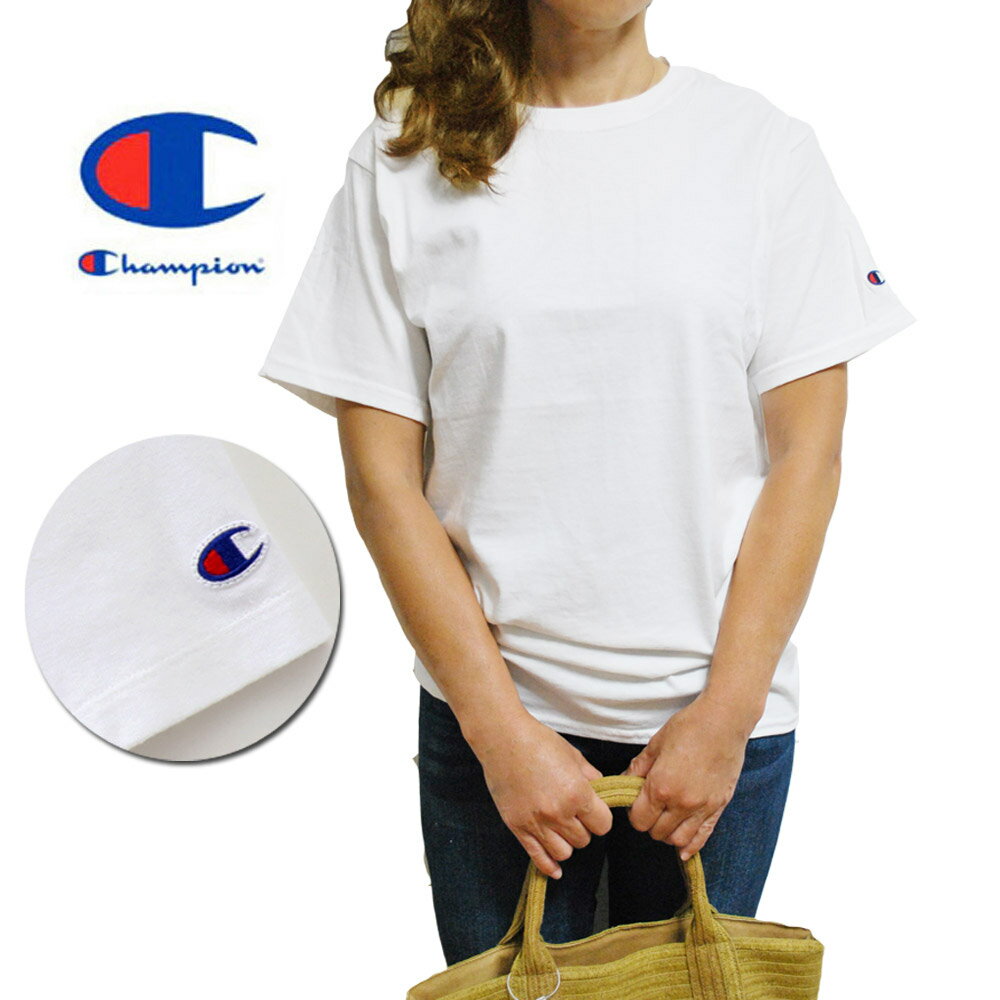 Champion チャンピオン tシャツ レディース クルーネックTシャツ 無地 綿100%　チャンピオンTシャツ　袖1ポイント　ティシャツ　ホワイト　S　チャンピオンTシャツ CHAMPION Tシャツ 半袖 メンズ レディース 袖ロゴ 無地 USAモデル ストリート ホワイトのサムネイル