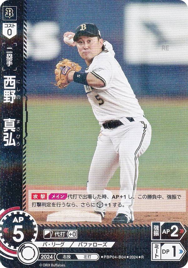 ドリームオーダー PBP04-B04 西野　真弘 オリックス・バファローズ (R レア) プロ野球カードゲーム パ・リーグ ブースターパック 2024 Vol.4の商品画像