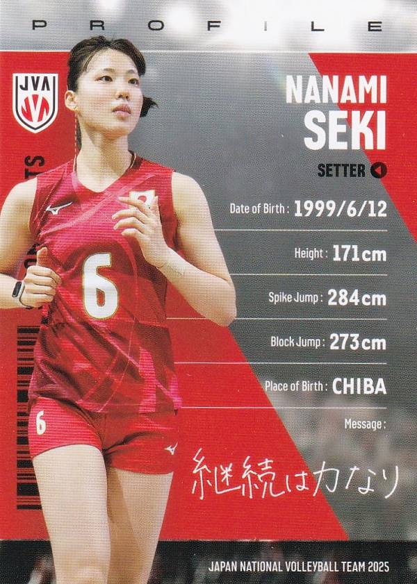 【RG26 関菜々巳 (レギュラーカード)】 バレーボール女子日本代表 2025 トレーディングカード
