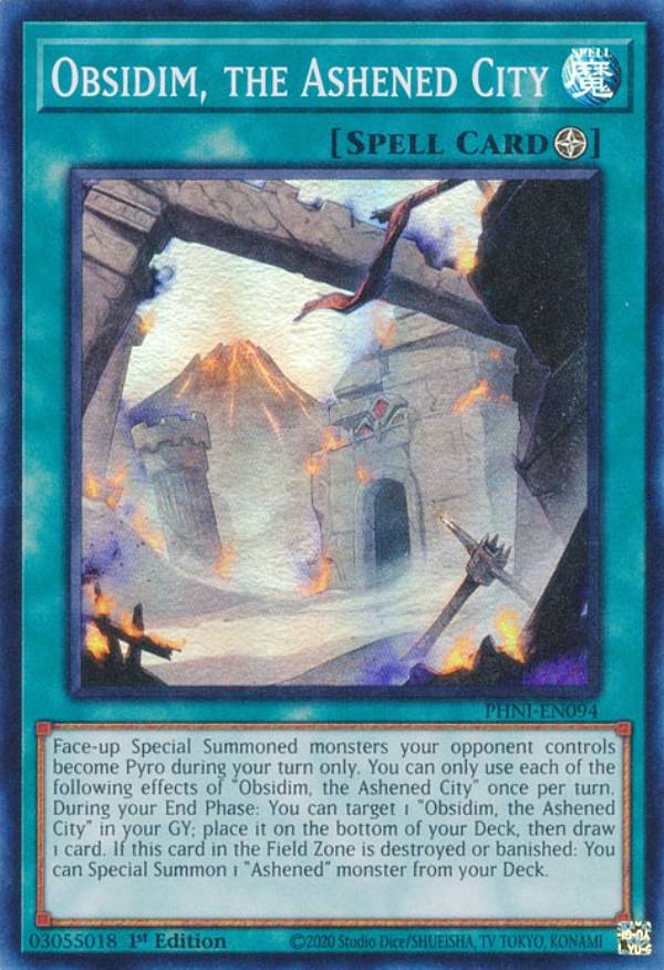 遊戯王 PHNI-EN094 Obsidim, the Ashened City (英語版 1st Edition スーパーレア) PHANTOM NIGHTMARE