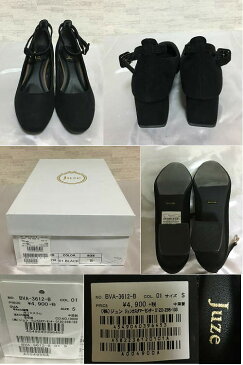 【新古品】Juze【ジュゼ】セットバックストラップヒール黒スエード調S(22cm-22.5cm)【中古】
