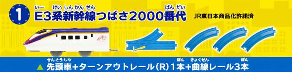 【1.E3系新幹線つばさ2000番代 先頭車+ターンアウトレール(R)1本+曲線レール3本】 つなごうプラレール 8