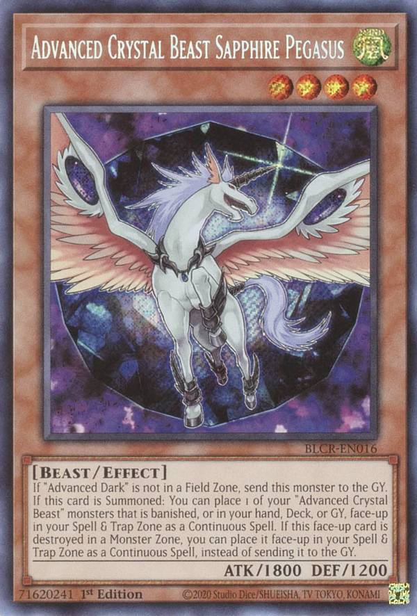 遊戯王 BLCR-EN016 A宝玉獣 サファイア ペガサス Advanced Crystal Beast Sapphire Pegasus (英語版 1st Edition シークレットレア) Battles of Legend：Crystal Revenge