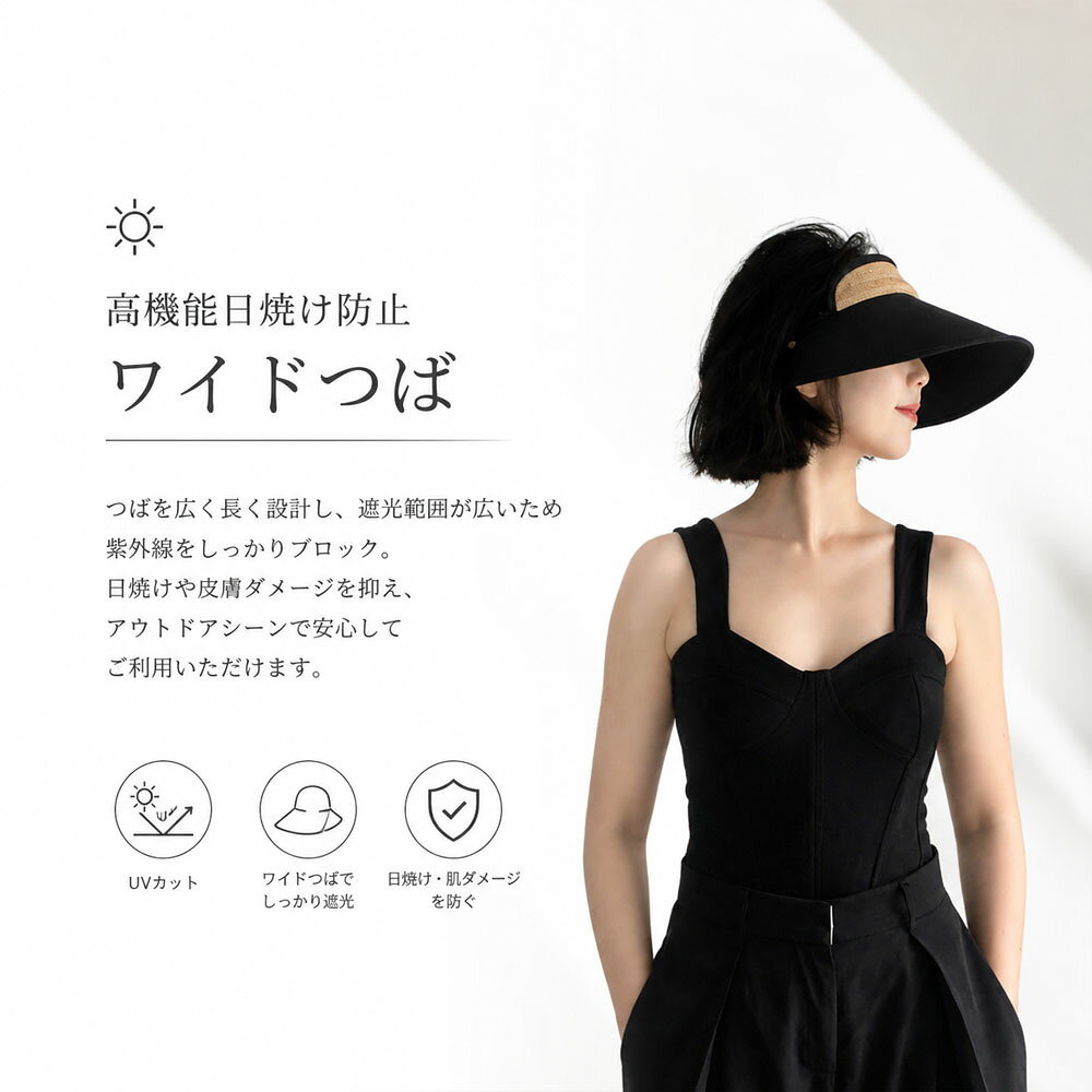 Realook ランジェリー楽天市場店のおしゃべりなバイザー 高品質ラフィア帽子 レディース ベージュ UVカット 紫外線対策 日除け 小顔効果 マダガスカル天然草使用 旅行用WBGYCUI-03-A｜アングル3