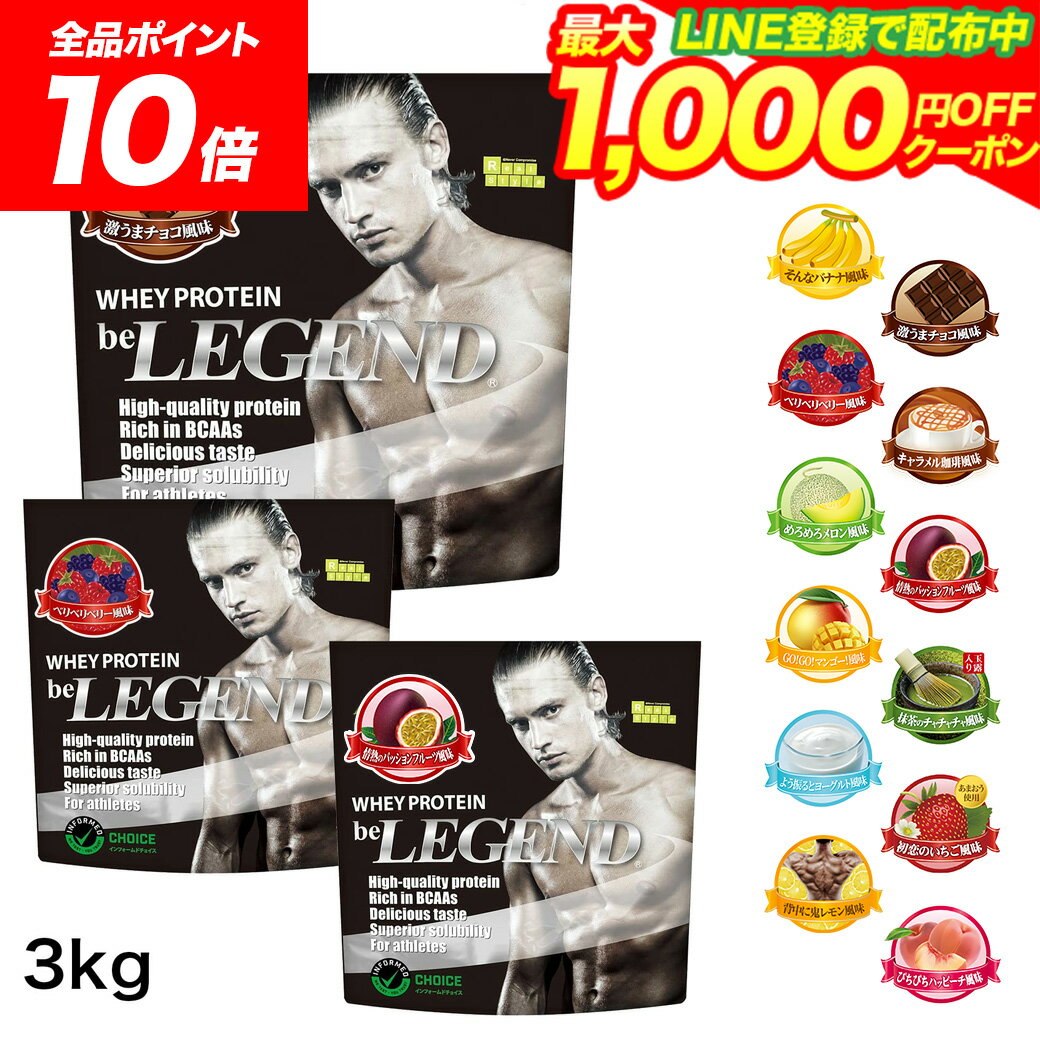 【16日1:59まで全品P10倍！LINE登録で最大1000円OFF】プロテイン ビーレジェンド 3kg 激うまチョコ風味と2種選べる 3種セット 1kg ×3袋（ホエイプロテイン 女性 男性 ダイエット 筋トレ 大容量 ゲリラ）