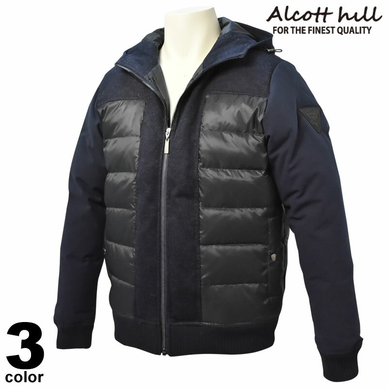 SALE 70%OFF ALCOTT HILL アルコットヒル ダウンブルゾン メンズ 秋冬 フード付き ジップアップ ロゴ 87-3130-10