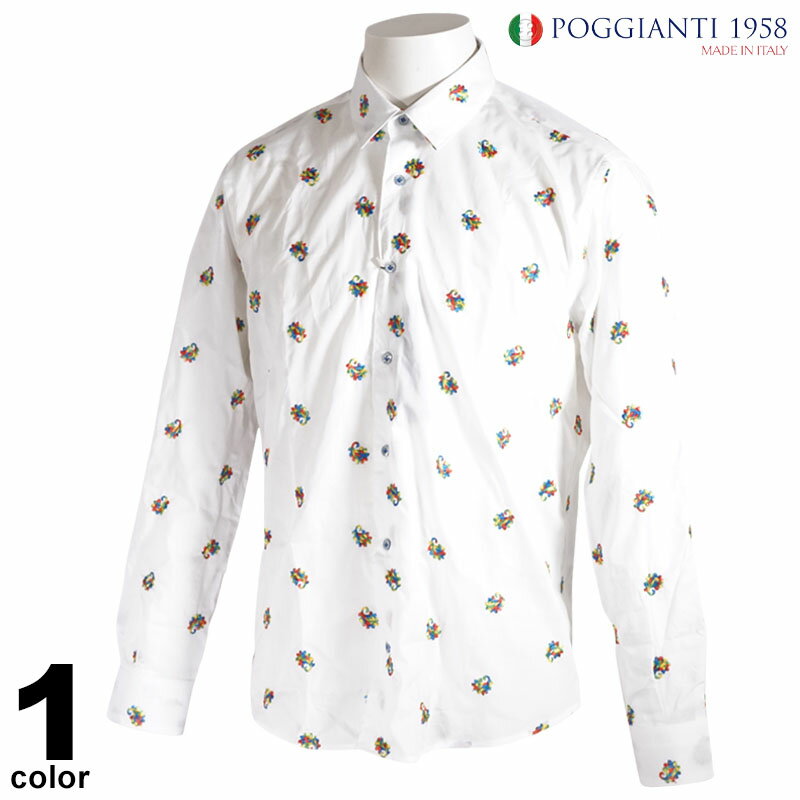 セール 30%OFF POGGIANTI 1958 ポジャンティ 長袖 カジュアルシャツ メンズ 春夏 刺繍 箱付き イタリア製 ロゴ 11-1043-61