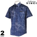 VINCI ヴィンチ 半袖 カジュアルシャツ メンズ 2022春夏 ボタンダウン 総柄 世界地図 ロゴ 23-2103-09