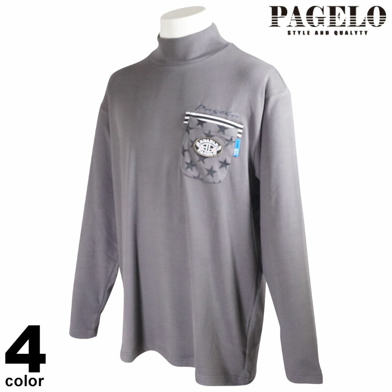 PAGELO パジェロ 長袖 カットソー メンズ 2022秋冬 タートルネック 刺繍 胸ポケット付き ロゴ 25-1508-07