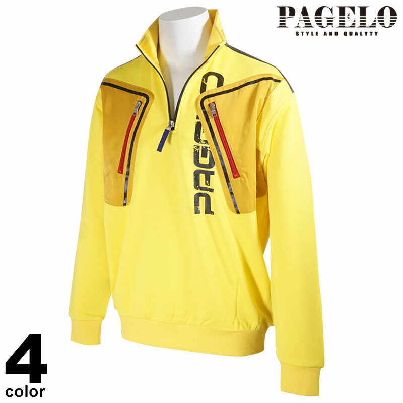 PAGELO パジェロ 長袖 トレーナー メンズ 2022秋冬 ハーフジップ プリント 胸ポケット付き ロゴ 25-650..