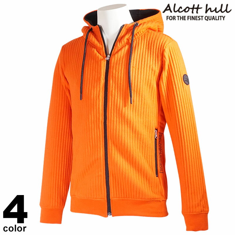 セール 30%OFF ALCOTT HILL アルコットヒル 長袖 パーカー メンズ 秋冬 フード付き イルカマーク 起毛素材 モコモコ プリント ジップアップ ロゴ 25-6515-10