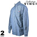 VINCI ヴィンチ 長袖 デニムシャツ メンズ 2023秋冬 ボタンダウン デニム調 2カラー ロゴ 35-1100-29(4)