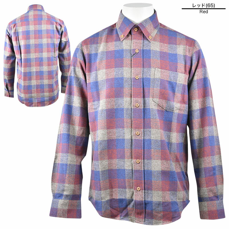 VINCI ヴィンチ 長袖 カジュアルシャツ メンズ 2023秋冬 ボタンダウン チェック柄 日本製 ロゴ 35-1108-29