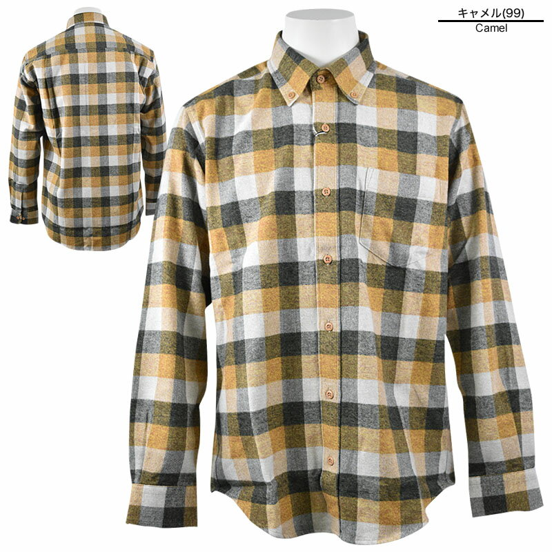 VINCI ヴィンチ 長袖 カジュアルシャツ メンズ 2023秋冬 ボタンダウン チェック柄 日本製 ロゴ 35-1108-29