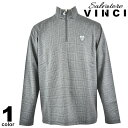 VINCI ヴィンチ 長袖 カットソー メンズ 2023秋冬 ハーフジップ ワッペン チェック柄 ロゴ 35-1600-29b(4)