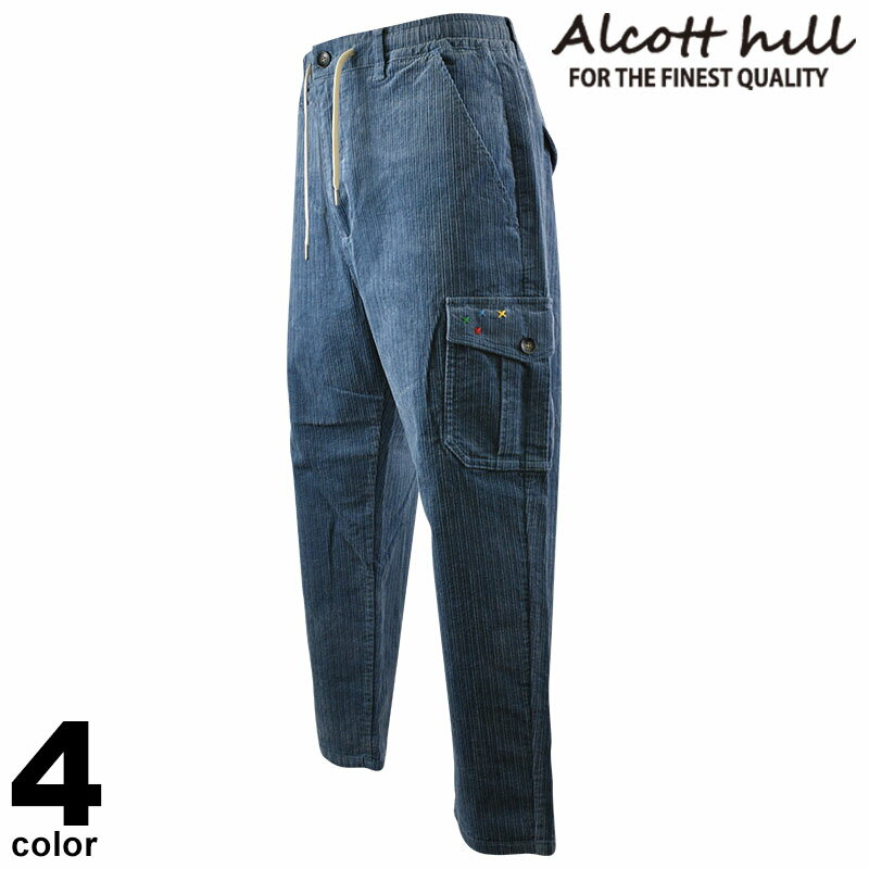 セール 30%OFF ALCOTT HILL アルコットヒル ロングパンツ メンズ 秋冬 カーゴパンツ 腰ひも付き コールテン ロゴ 35-5315-10