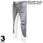 セール 30%OFF ALCOTT HILL アルコットヒル デニムパンツ メンズ 春夏 ウエスト紐 スウェットパンツ ダメージ ロゴ 31-5308-10