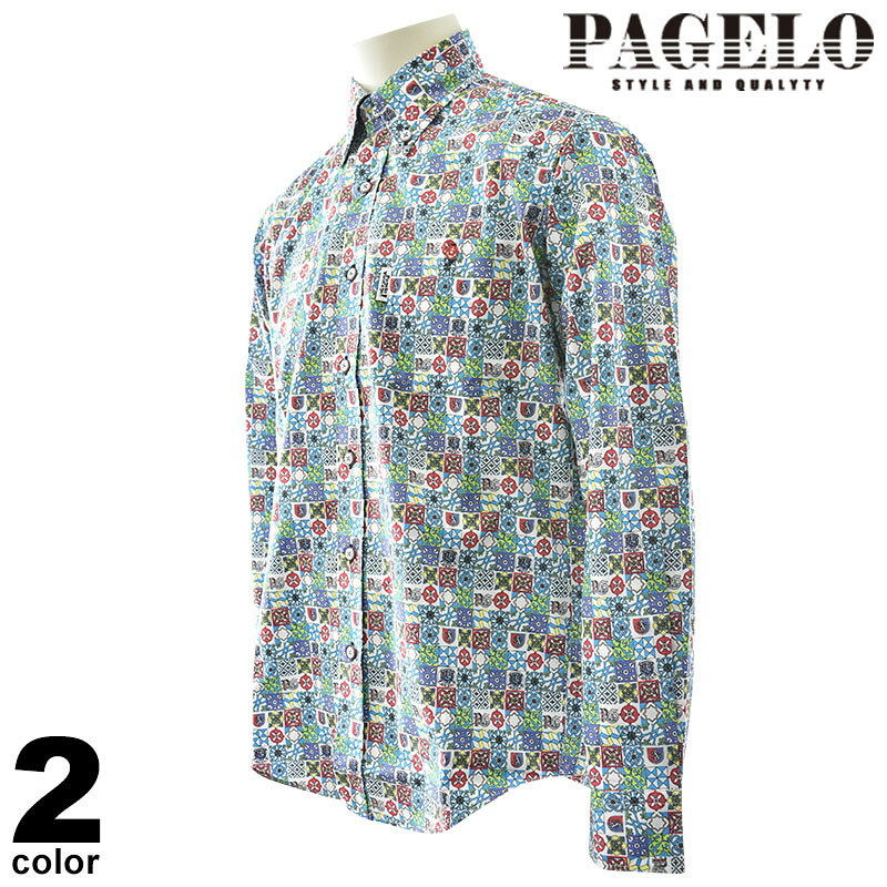PAGELO 파제로 긴 소매 캐주얼 셔츠 남성 봄 여름 총 무늬 버튼 다운 일본제 41-1107-07