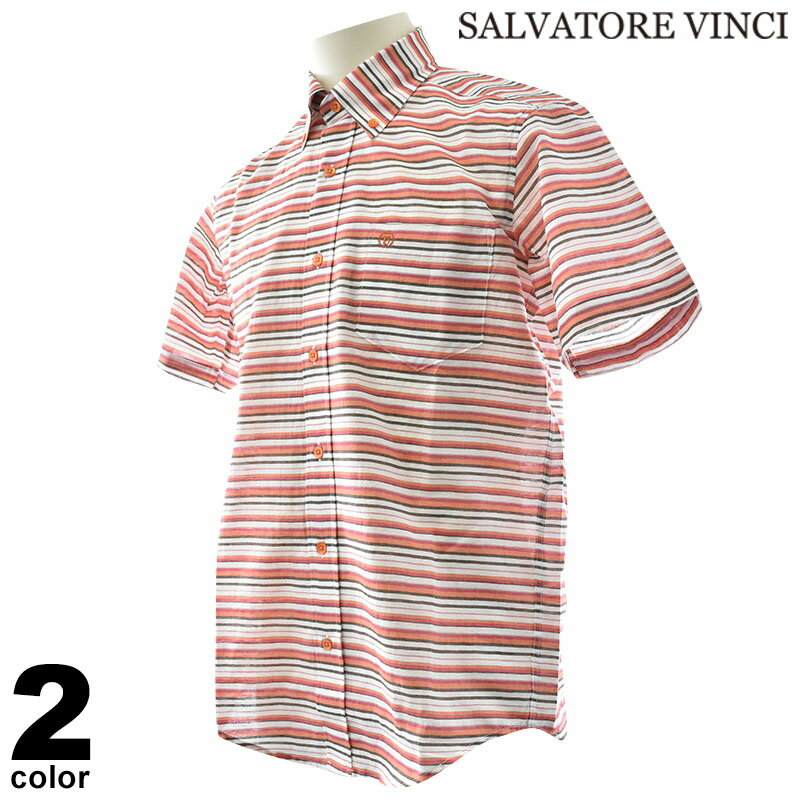 VINCI ヴィンチ 半袖 カジュアルシャツ メンズ 春夏 ボーダー 胸ポケット付き 日本製 41-2100-19