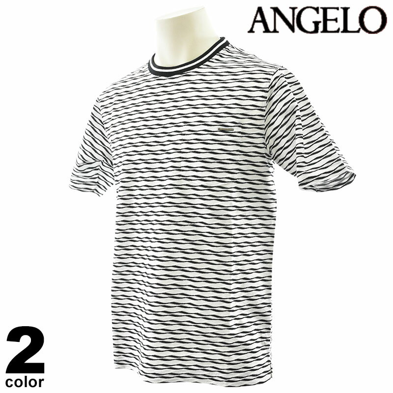 ANGELO アンジェロ 半袖 カットソー メンズ 2025春夏 ボーダー 丸首 クルーネック 綿100% Tシャツ 日本製 51-2502-04